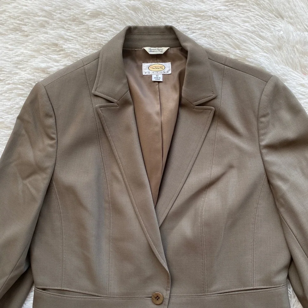 TALBOTS Blazer Womens 10P Brown Wool Blend Single Button Stretch Petite Jacket